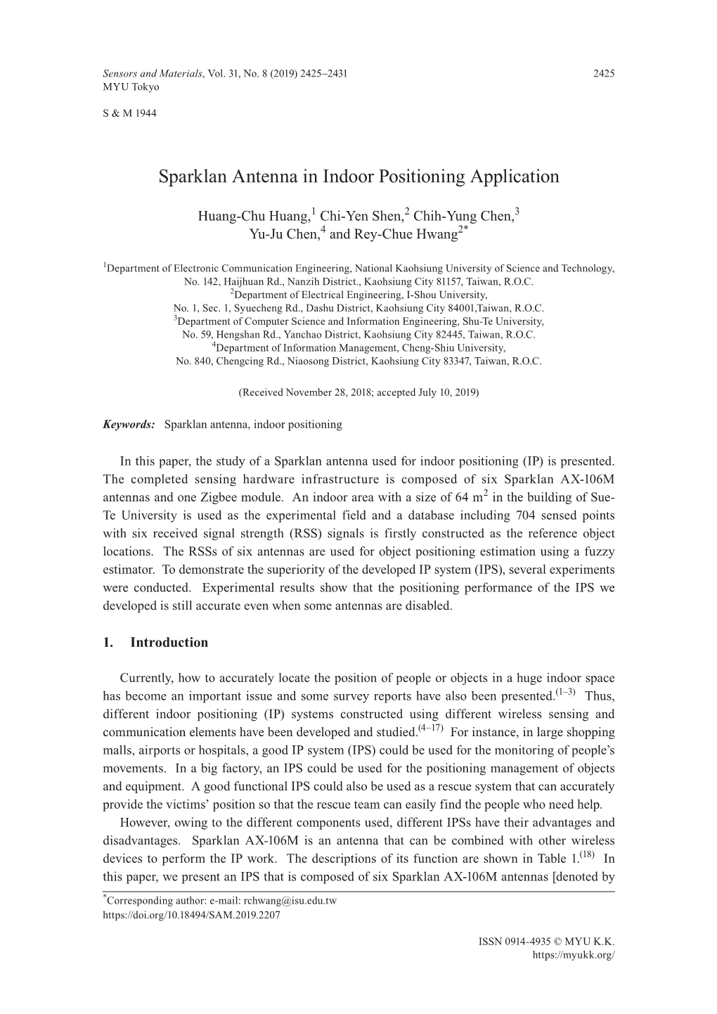 Sparklan Antenna in Indoor Positioning Application