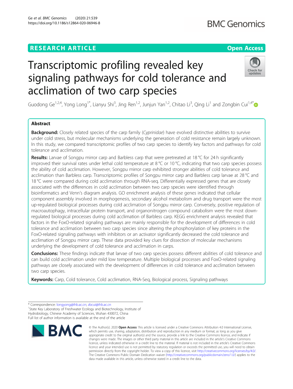 Transcriptomic Profiling Revealed Key Signaling