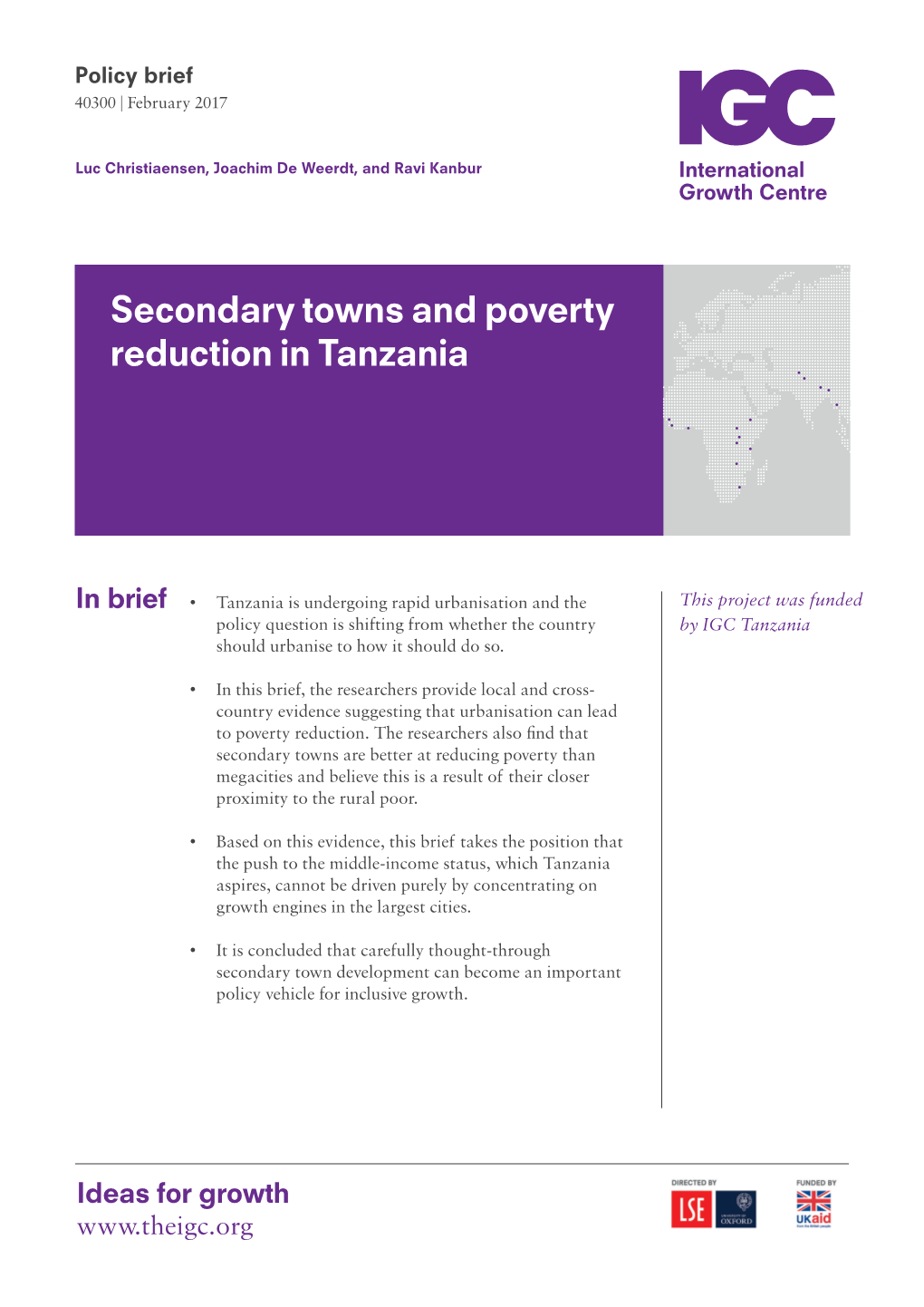 Secondary Towns and Poverty Reduction in Tanzania