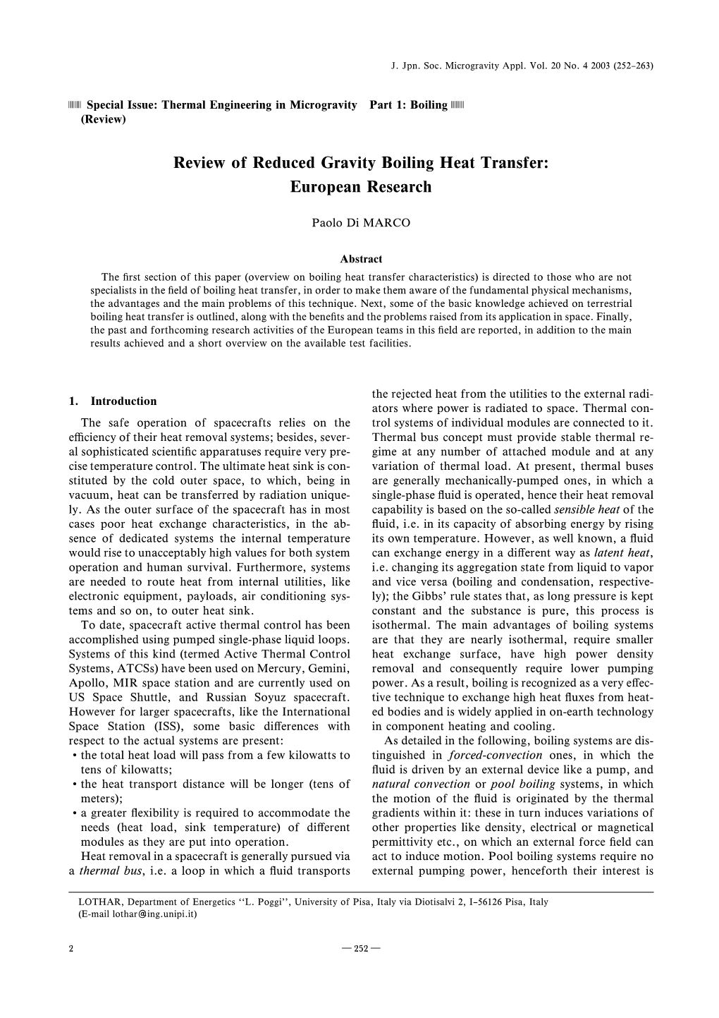 Review of Reduced Gravity Boiling Heat Transfer: European Research