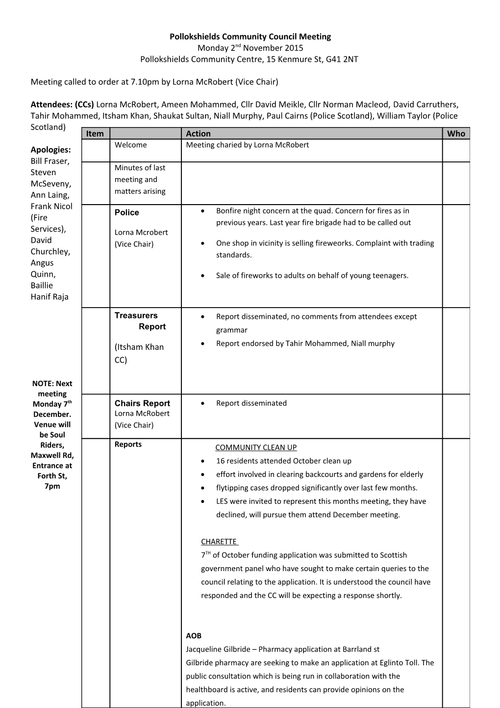 Pollokshields Community Councilmeeting