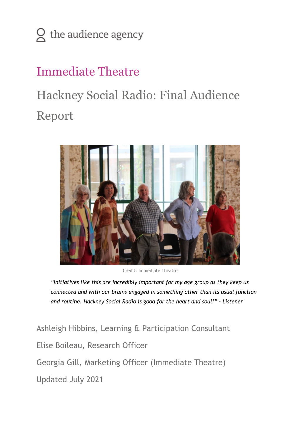 Immediate Theatre Hackney Social Radio: Final Audience Report