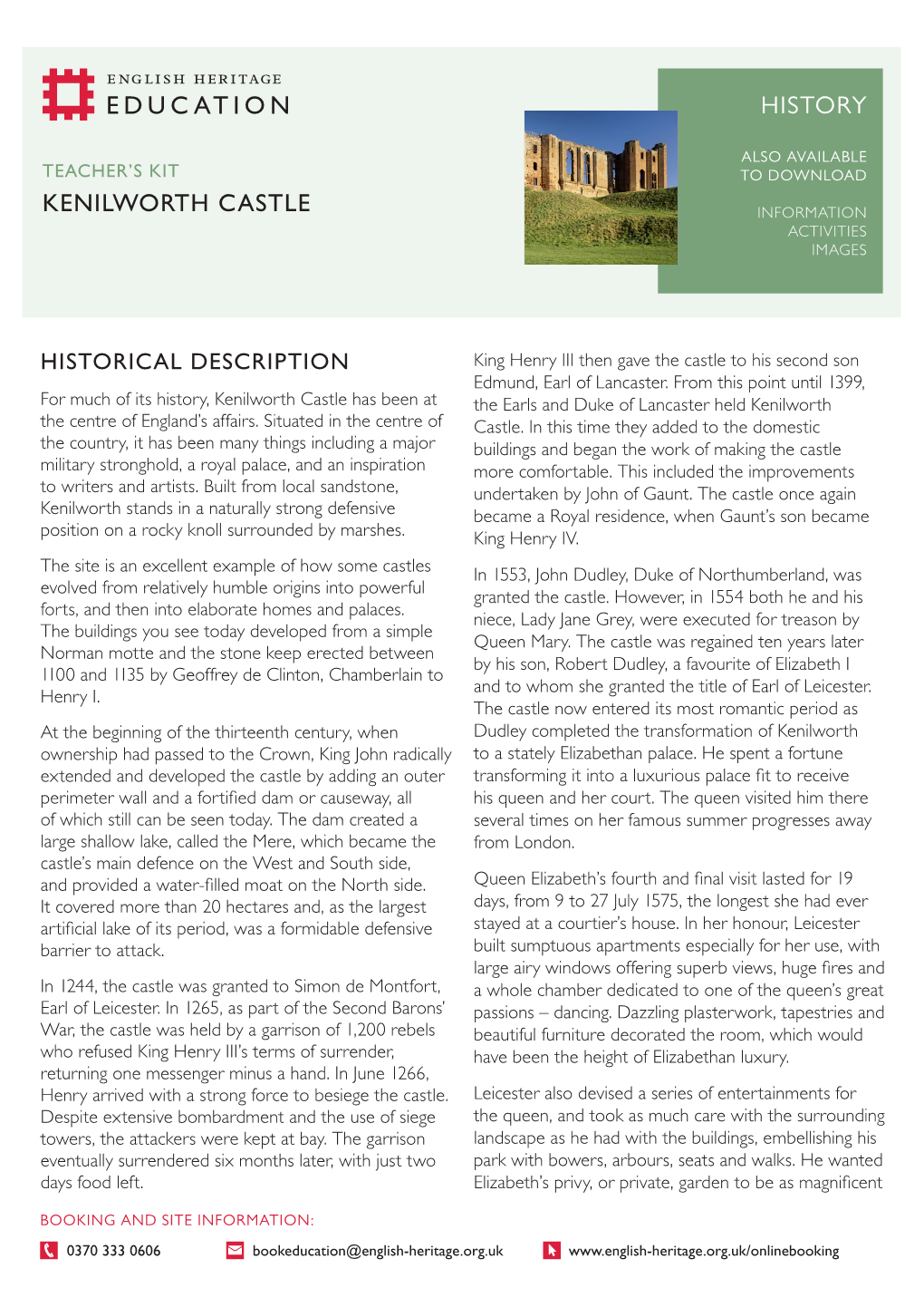 Kenilworth Castle History Activities Images