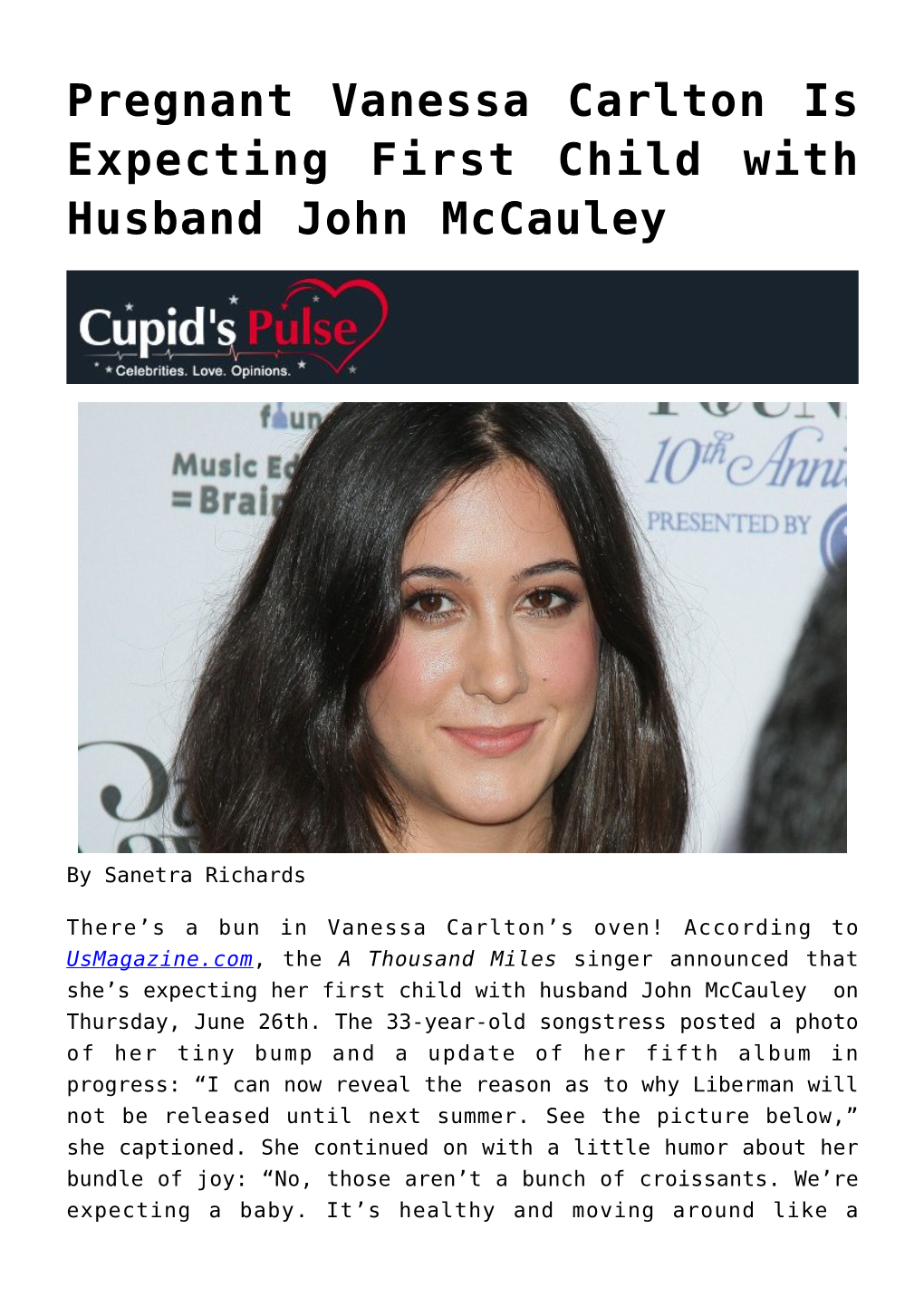 Pregnant Vanessa Carlton Is Expecting First Child with Husband John Mccauley