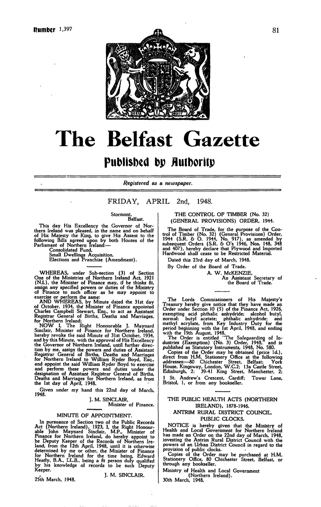 The Belfast Gazette Published Dp Flutboritp