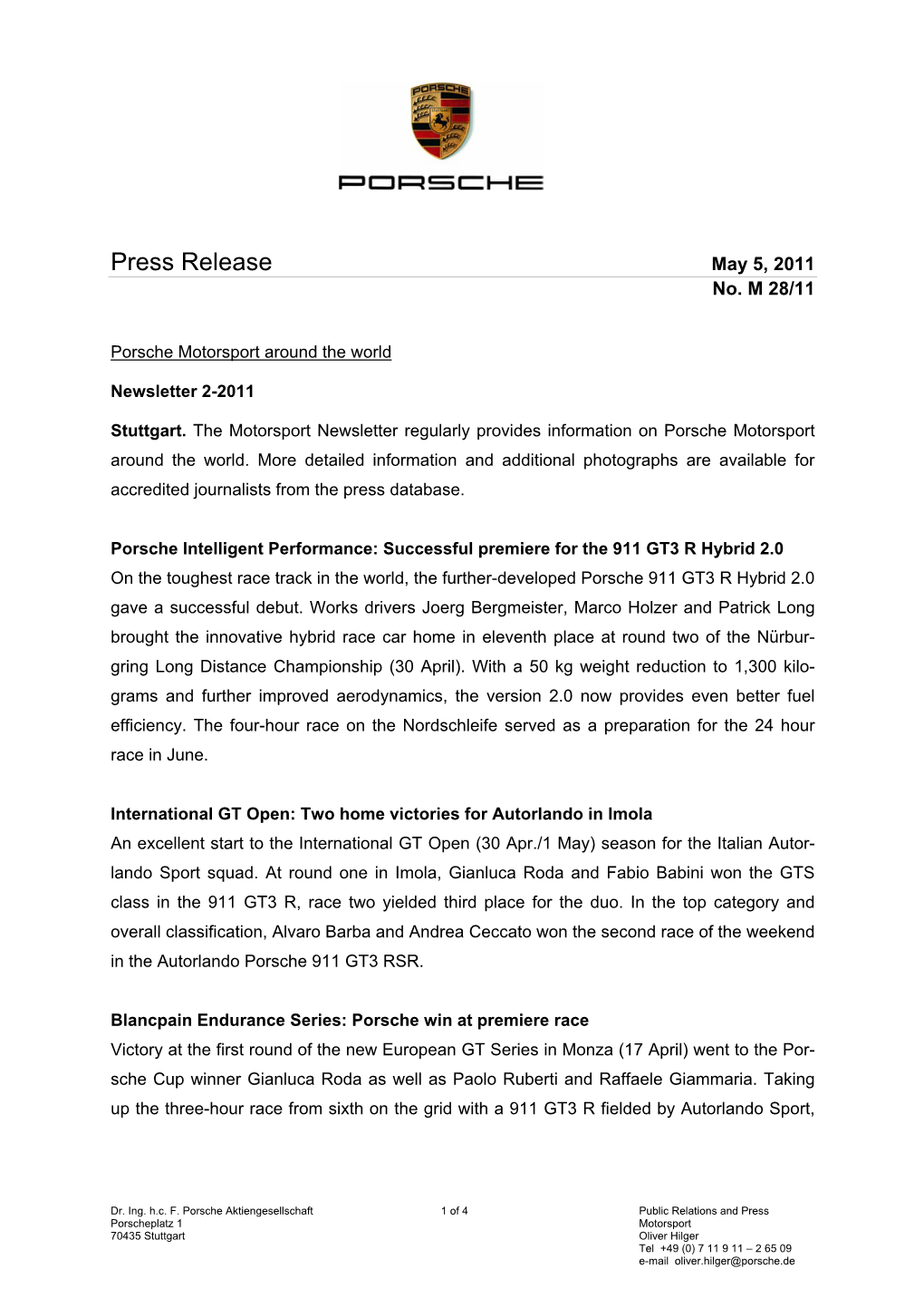 Press Release May 5, 2011 No