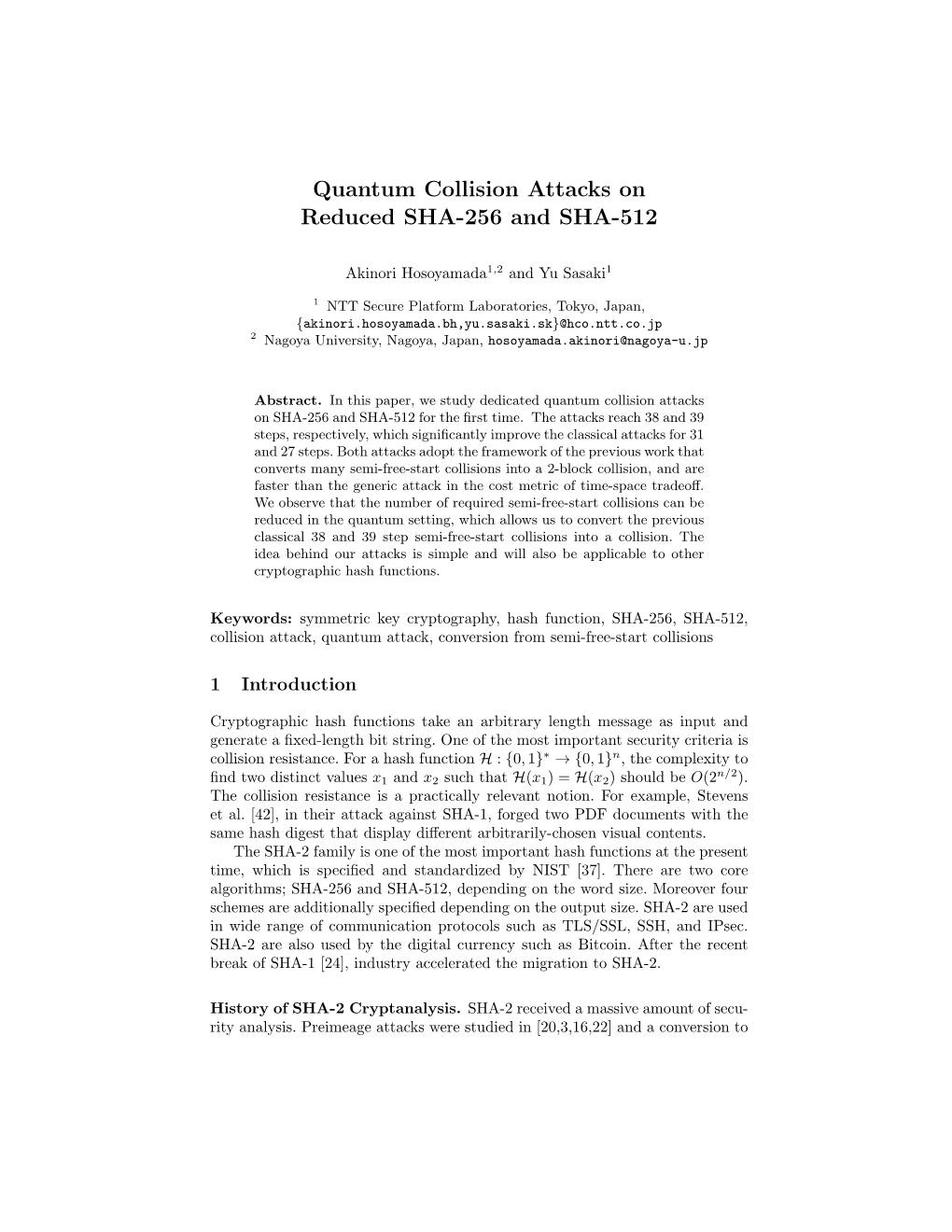 Quantum Collision Attacks on Reduced SHA-256 and SHA-512