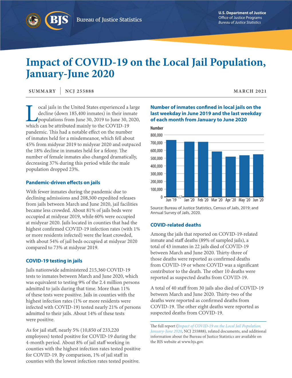 Impact of COVID-19 on the Local Jail Population, January-June 2020