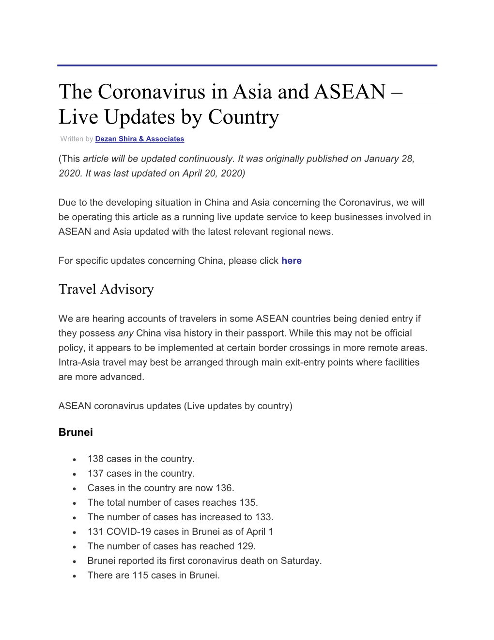 The Coronavirus in Asia and ASEAN – Live Updates by Country Written by Dezan Shira & Associates