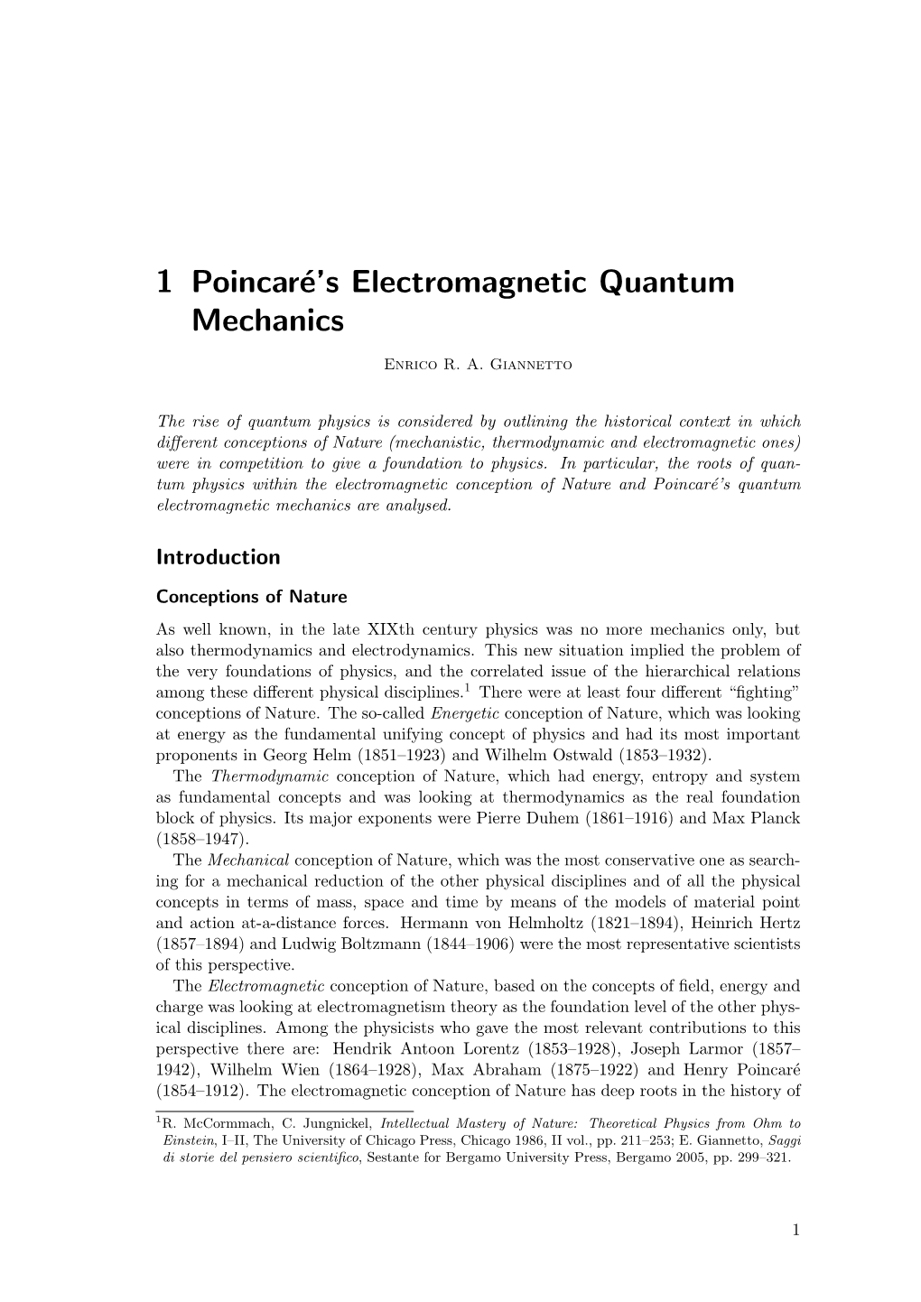 1 Poincaré's Electromagnetic Quantum Mechanics