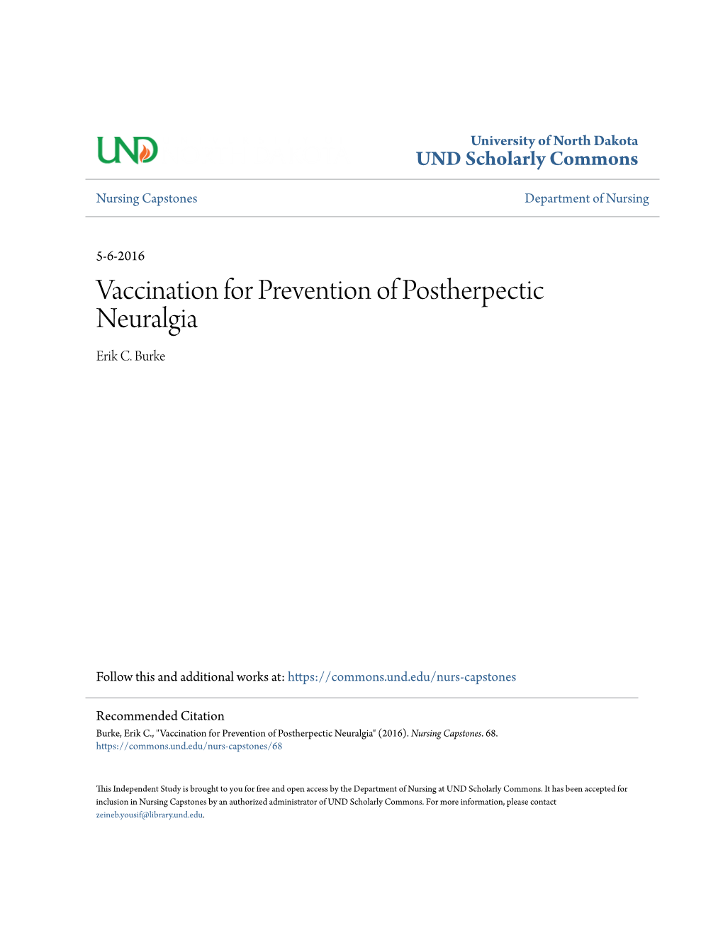 Vaccination for Prevention of Postherpectic Neuralgia Erik C