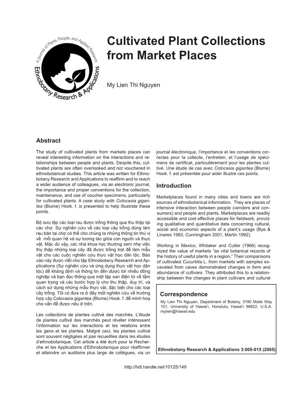 Cultivated Plant Collections from Market Places