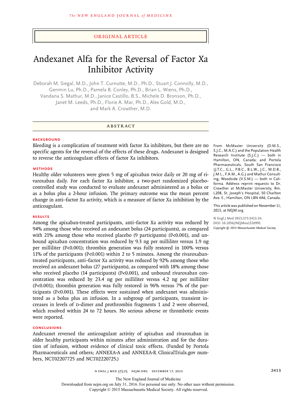 Andexanet Alfa for the Reversal of Factor Xa Inhibitor Activity