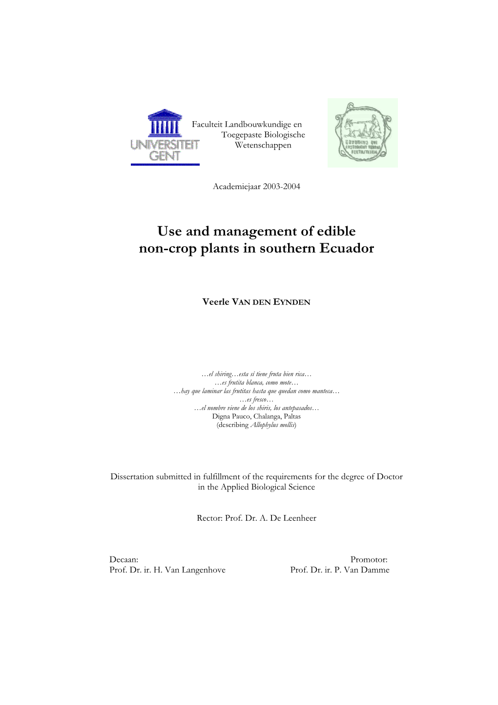 Use and Management of Edible Non-Crop Plants in Southern Ecuador