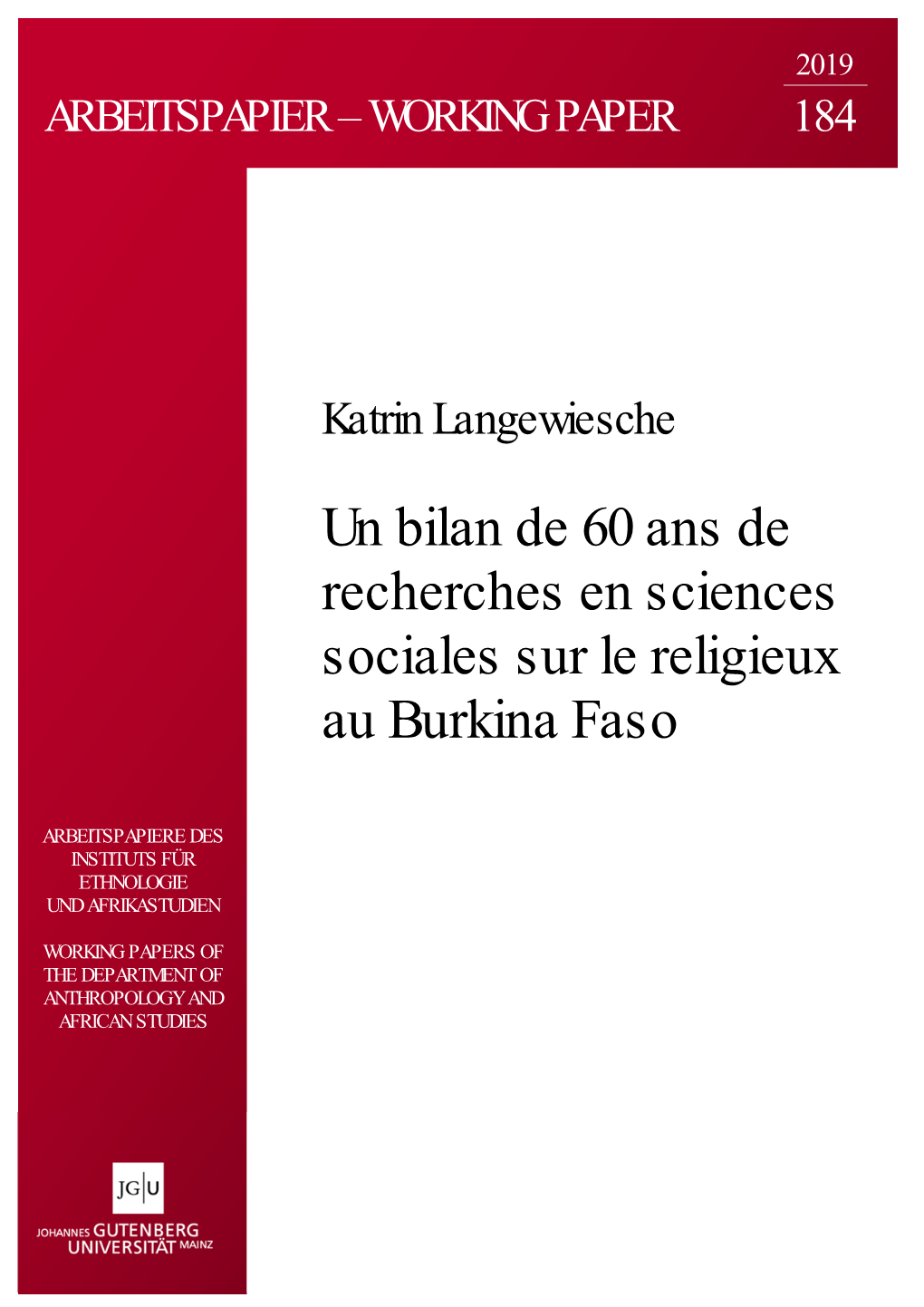 Un Bilan De 60 Ans De Recherches En Sciences Sociales Sur Le Religieux Au Burkina Faso