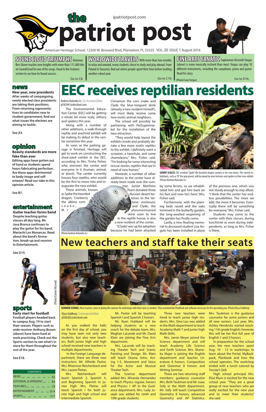 EEC Receives Reptilian Residents Newly-Elected Class Presidents Andrew Kolondra Jr