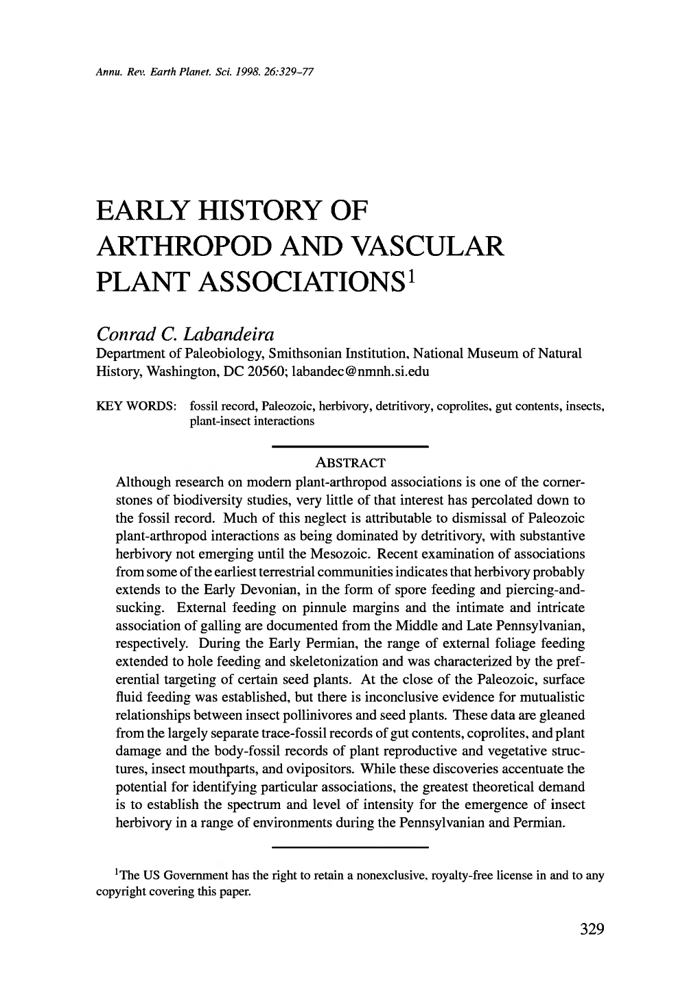 Early History of Arthropod and Vascular Plant Associations!