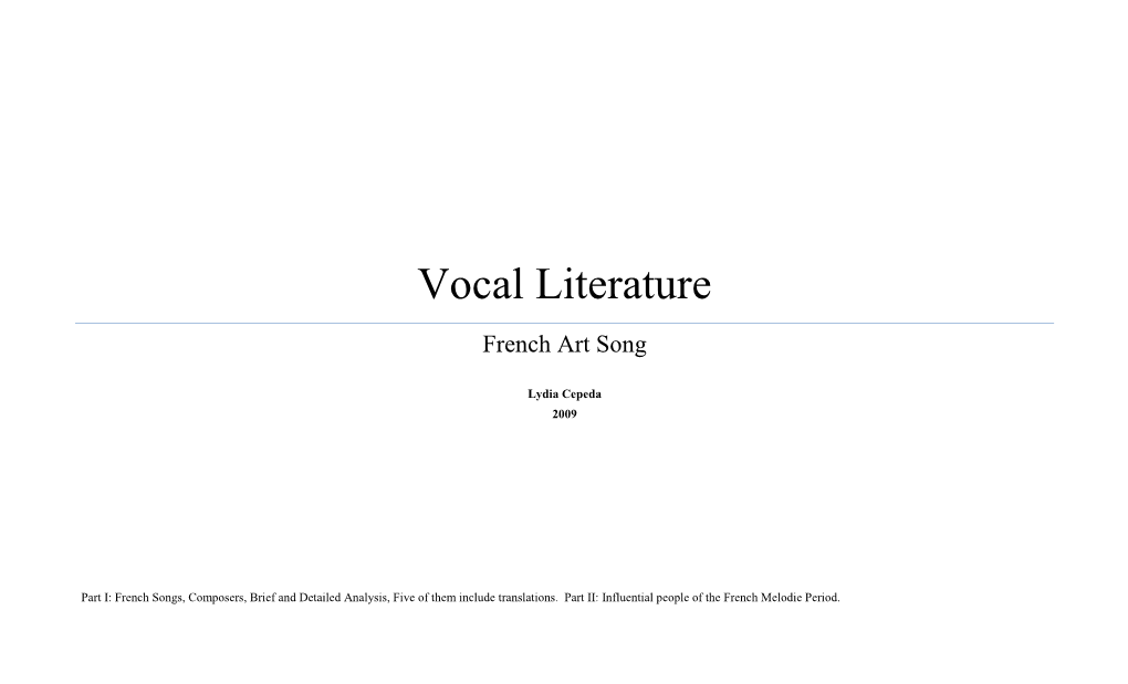 Vocal Literature French Art Song