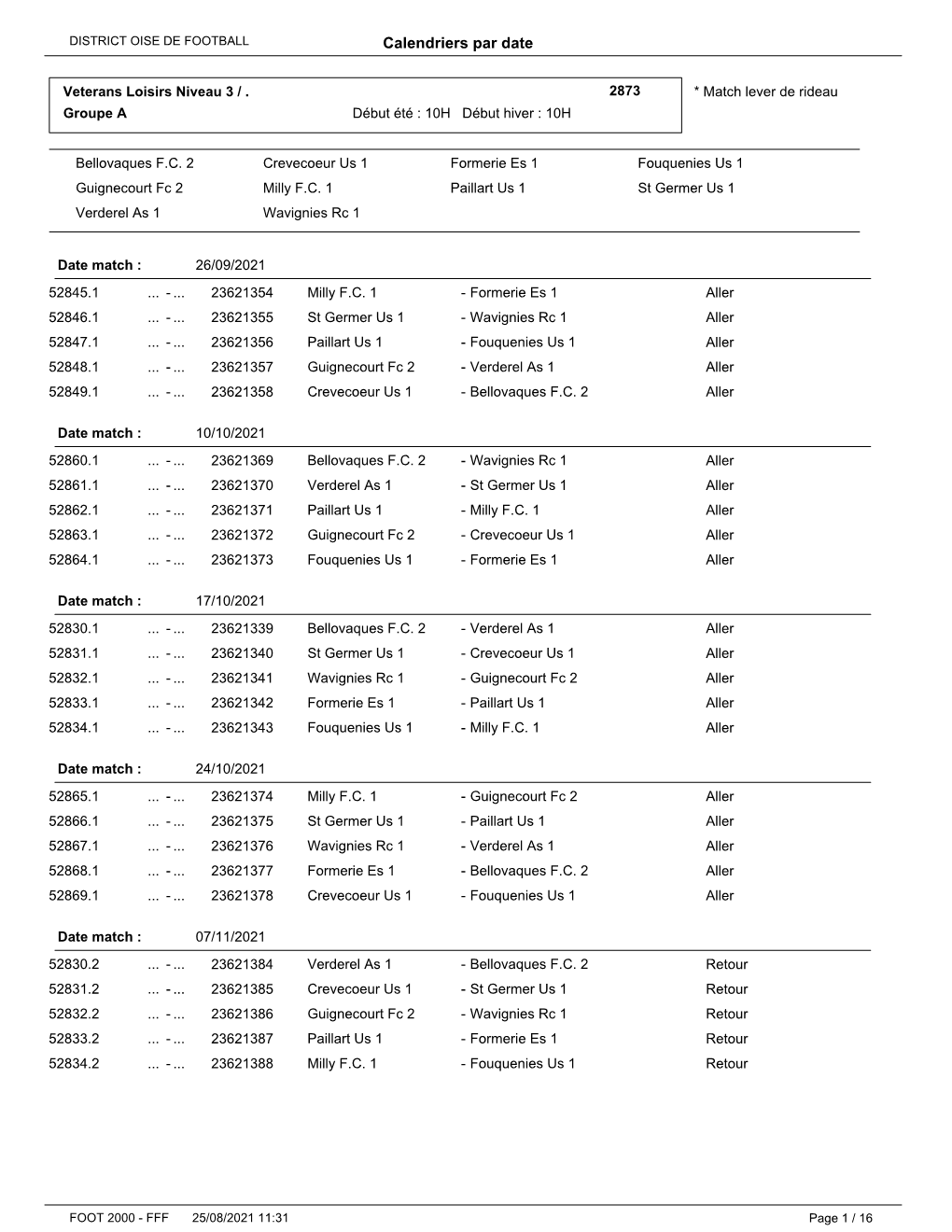 Calendriers Par Date