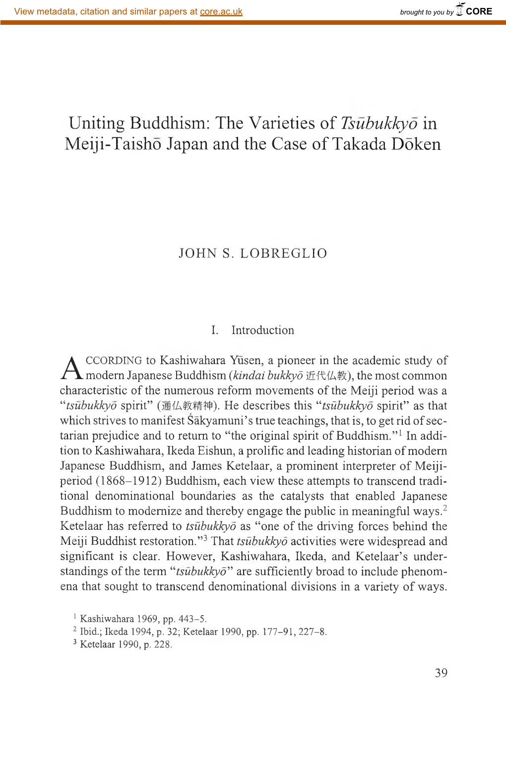 Varieties of Tsubukkyo in Meiji-Taisho Japan and the Case of Takada Doken