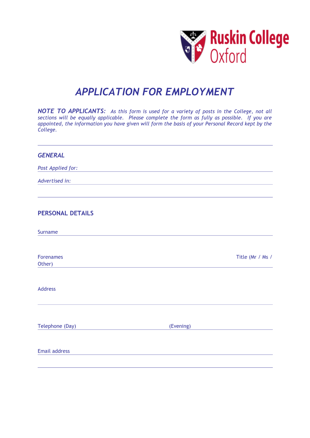 Application for Employment s115