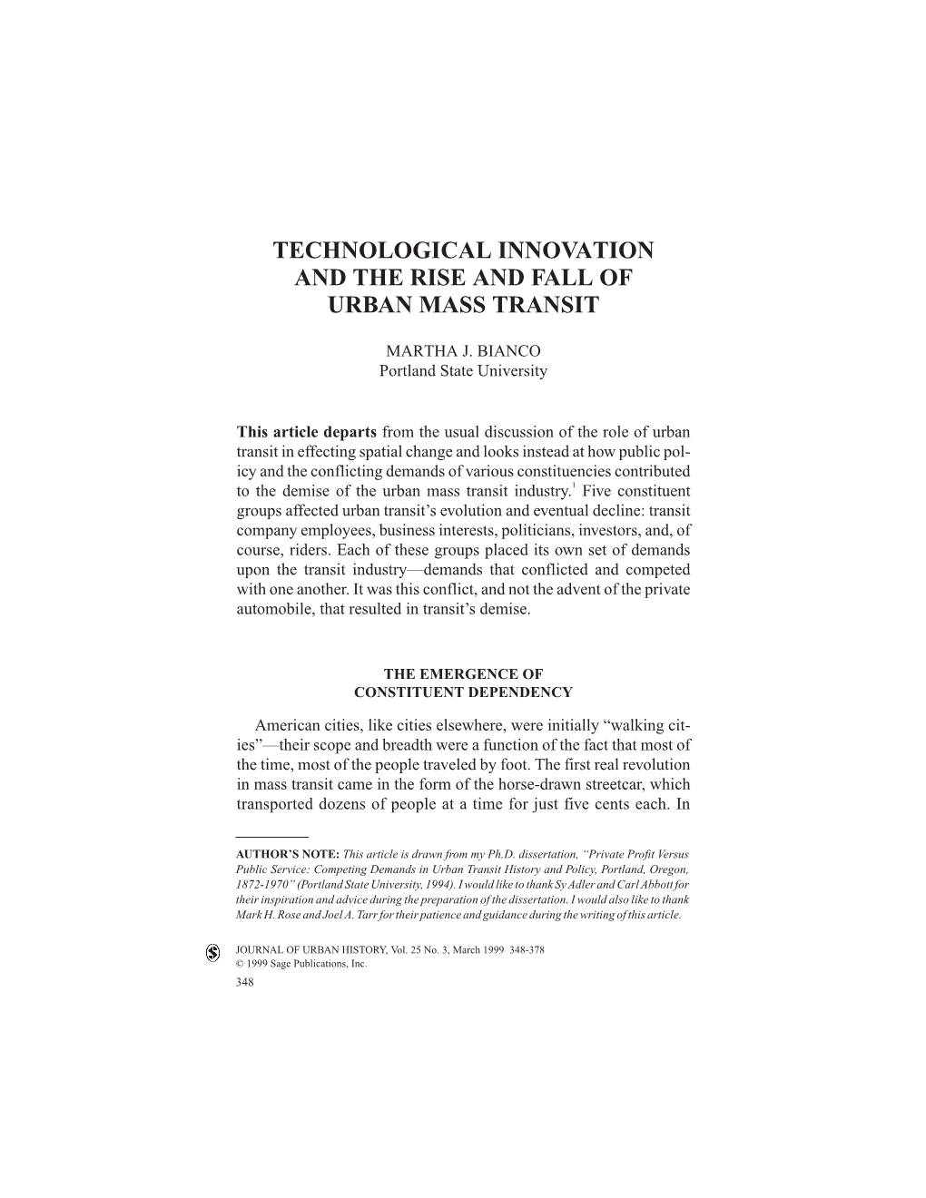 Technological Innovation and the Rise and Fall of Urban Mass Transit