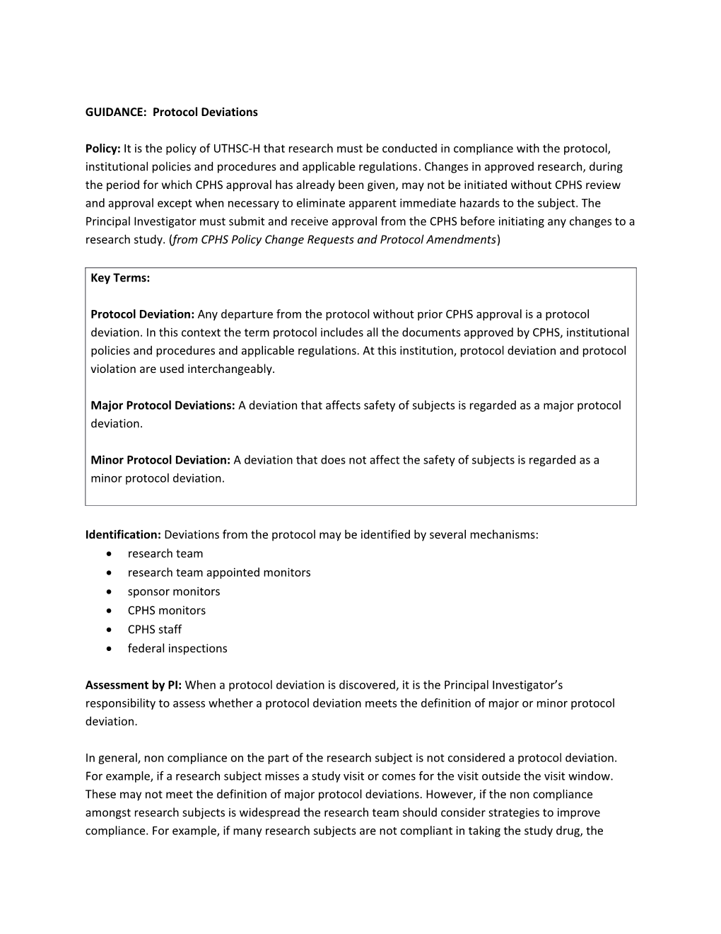 GUIDANCE: Protocol Deviations