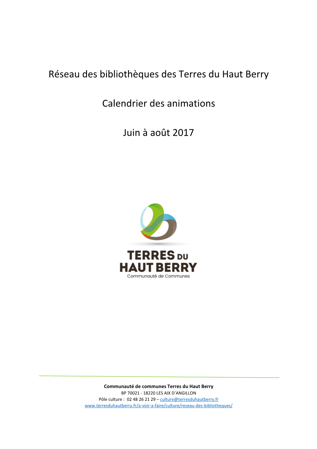Réseau Des Bibliothèques Des Terres Du Haut Berry Calendrier Des