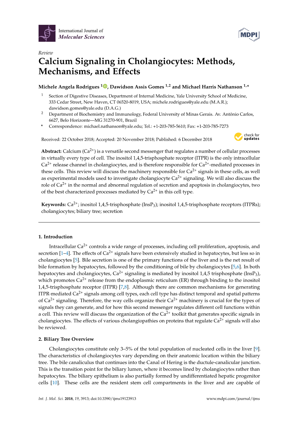 Calcium Signaling in Cholangiocytes: Methods, Mechanisms, and Effects