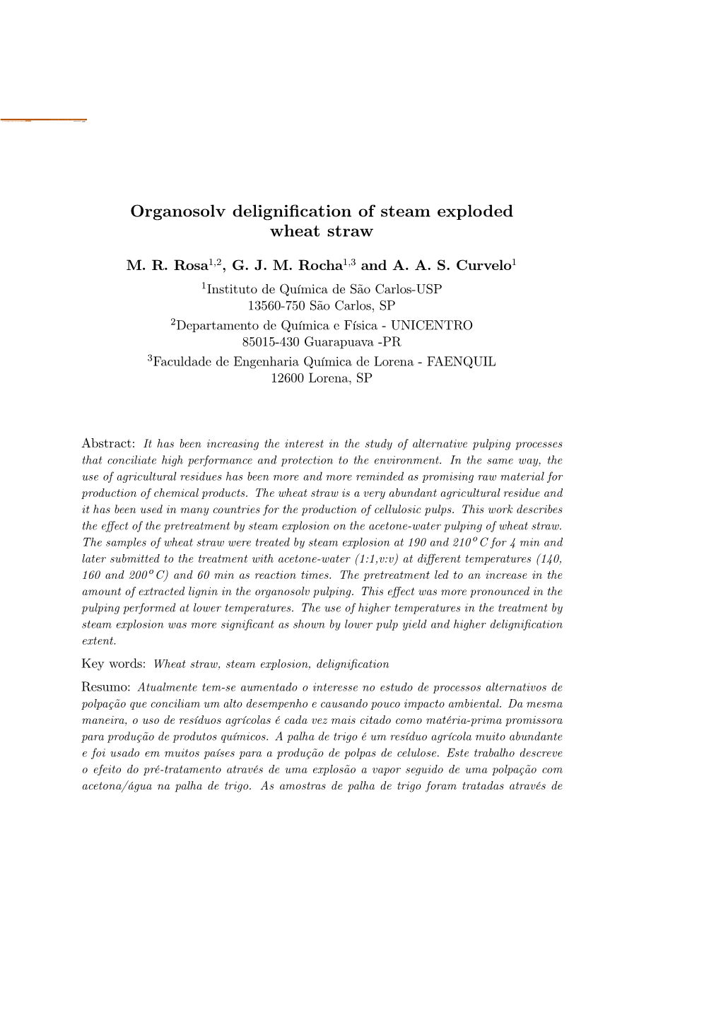 Organosolv Delignification of Steam Exploded Wheat Straw