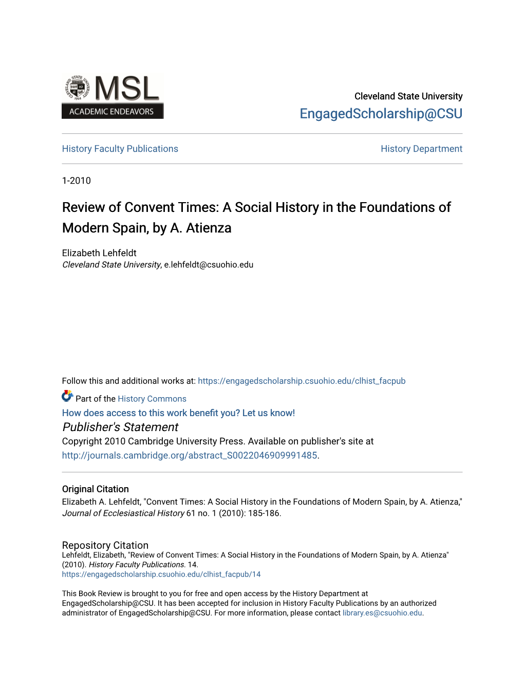 Review of Convent Times: a Social History in the Foundations of Modern Spain, by A