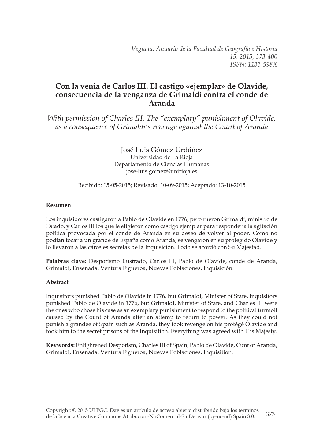 Con La Venia De Carlos III. El Castigo "Ejemplar" De Olavide