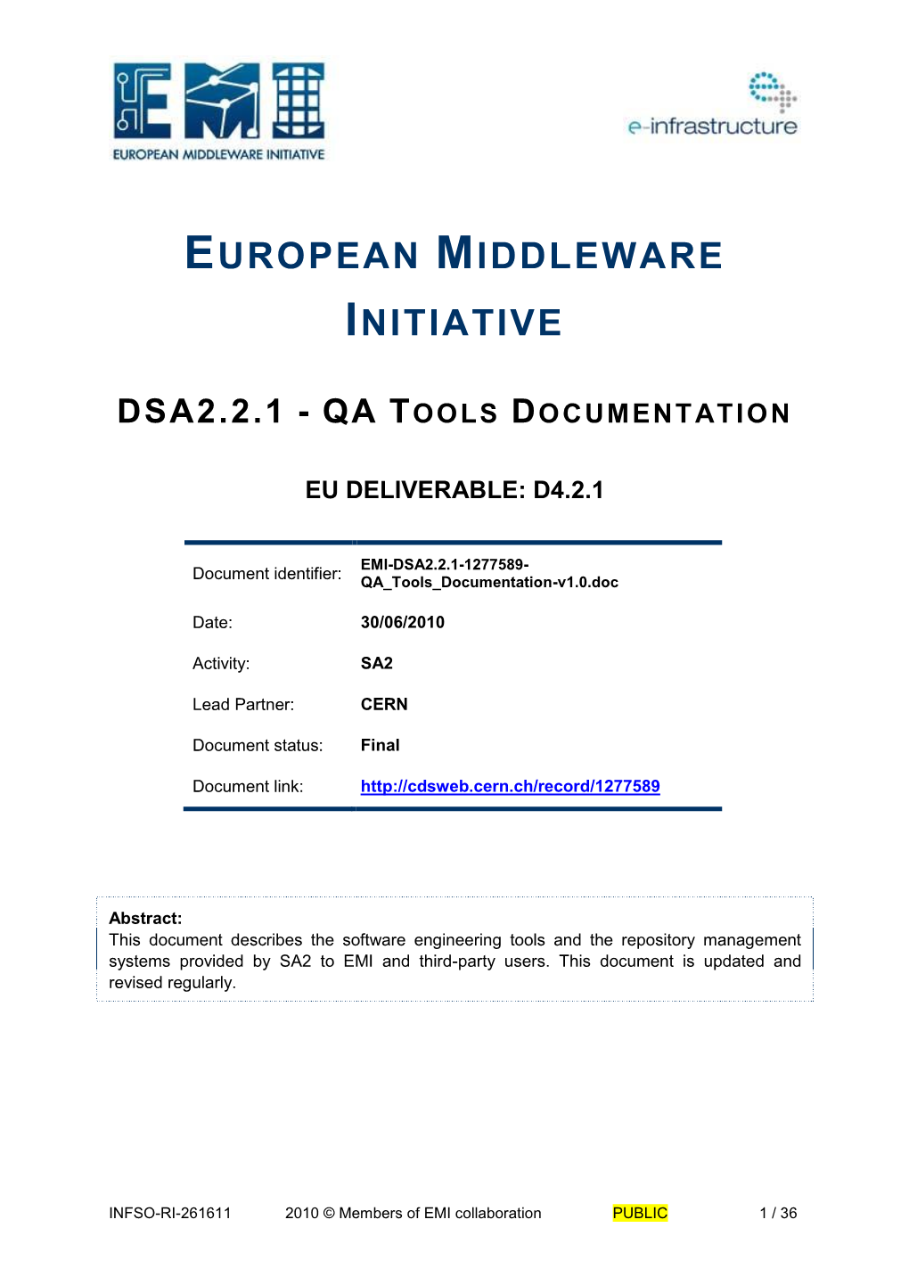 Dsa2.2.1 - Qa Tools Documentation