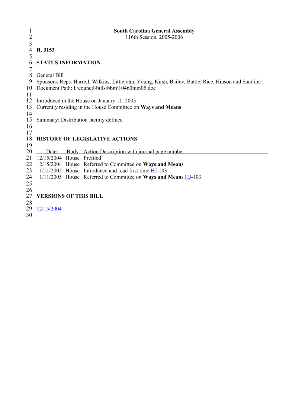 2005-2006 Bill 3153: Distribution Facility Defined - South Carolina Legislature Online