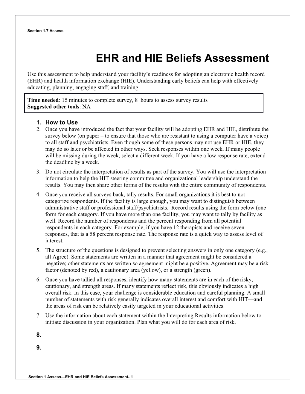 1 EHR and HIE Beliefs Assessment