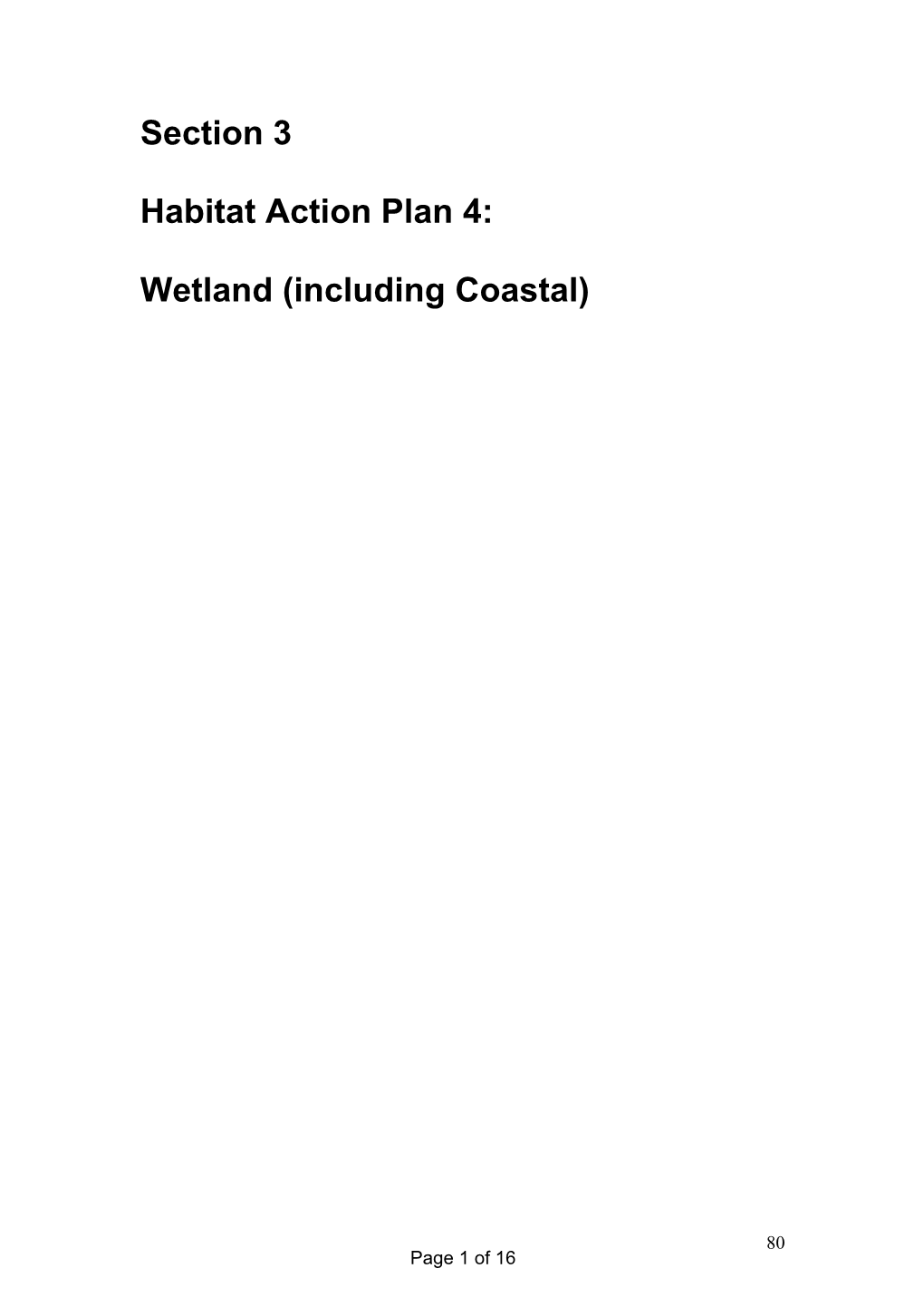 Section 3 Habitat Action Plan 4: Wetland