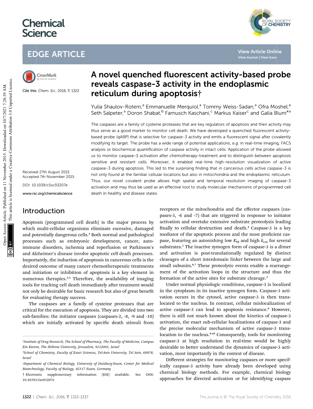 A Novel Quenched Fluorescent Activity-Based Probe Reveals