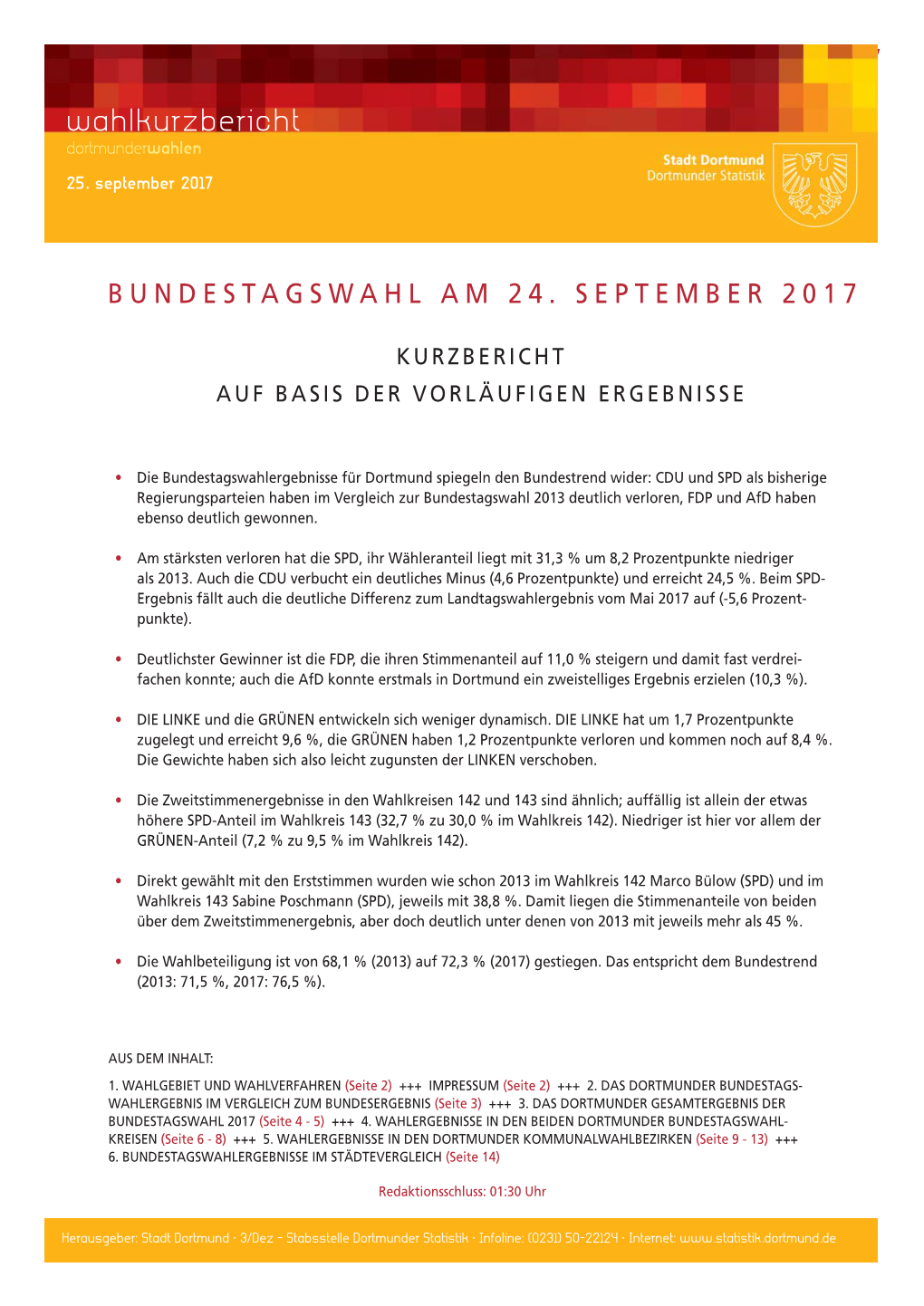 Wahlkurzbericht BUNDESTAGSWAHL AM 24. SEPTEMBER 2017