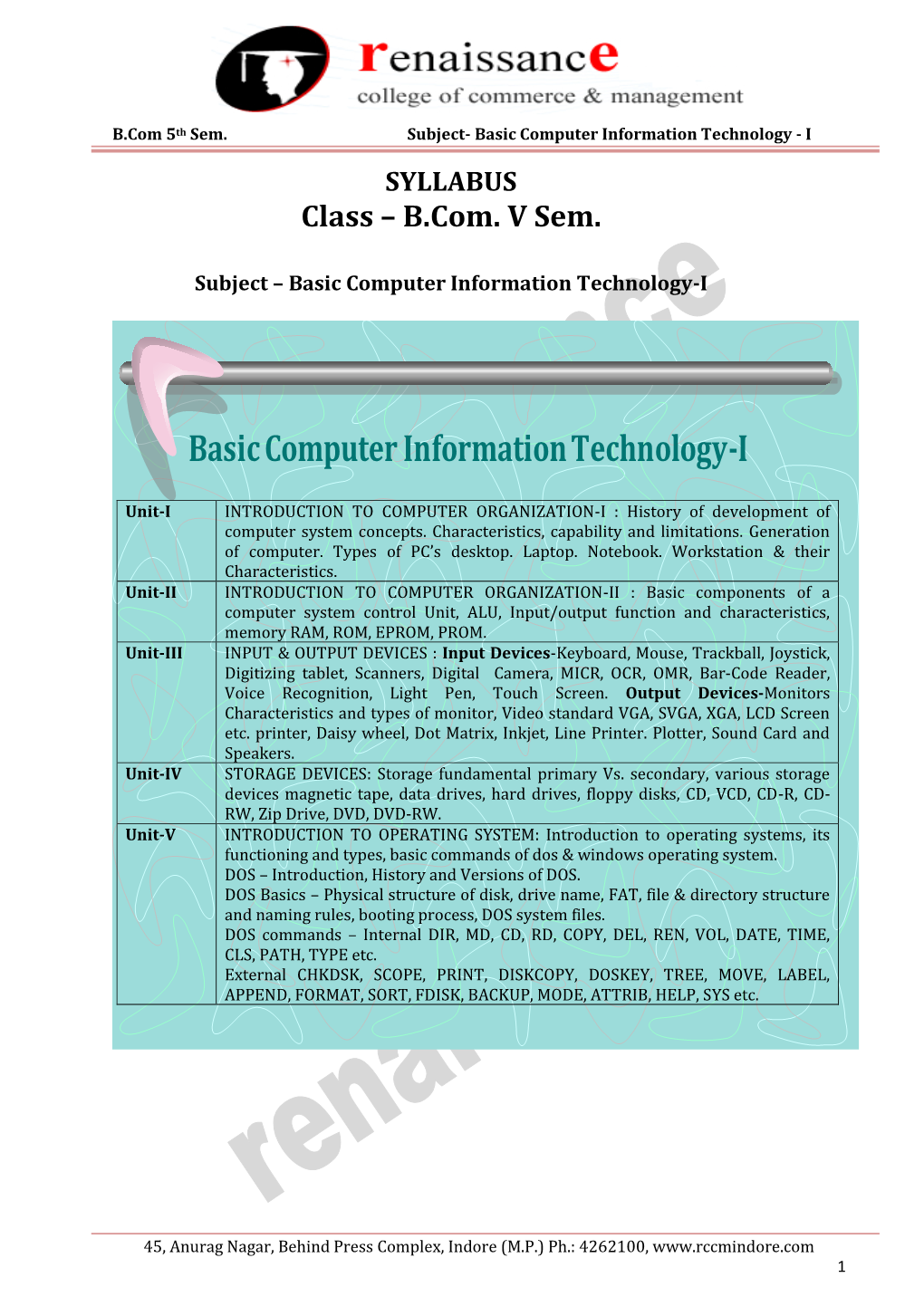 Basic Computer Information Technology-I