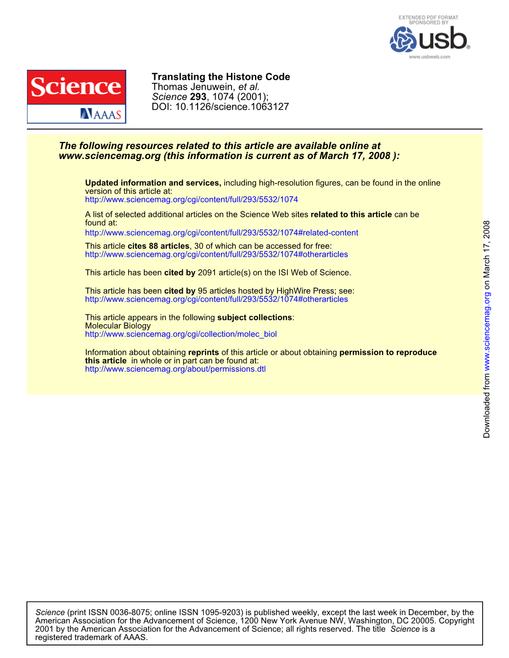 T. Jenuwein, Translating the Histone Code