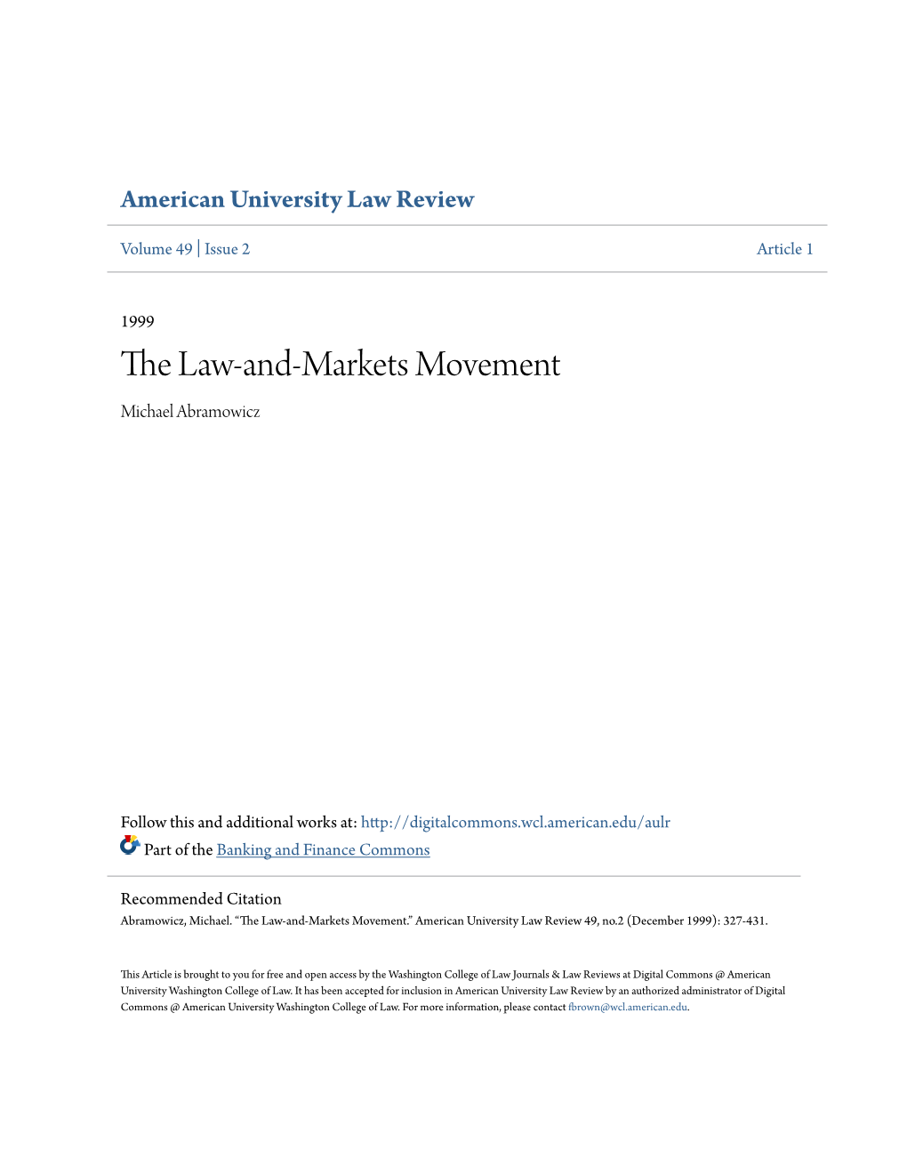The Law-And-Markets Movement Michael Abramowicz