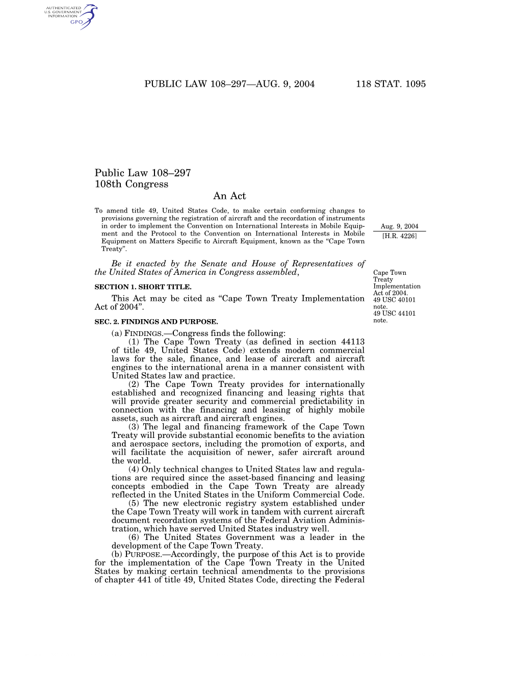 Public Law 108–297 108Th Congress An