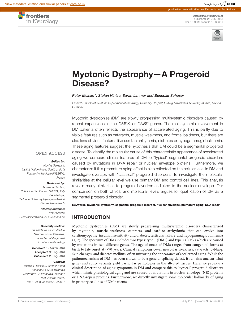 Myotonic Dystrophy—A Progeroid Disease?