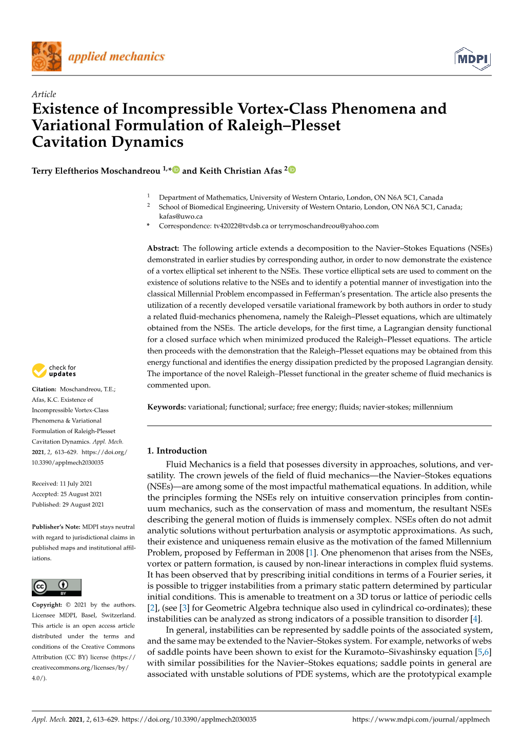 Existence of Incompressible Vortex-Class Phenomena and Variational Formulation of Raleigh–Plesset Cavitation Dynamics