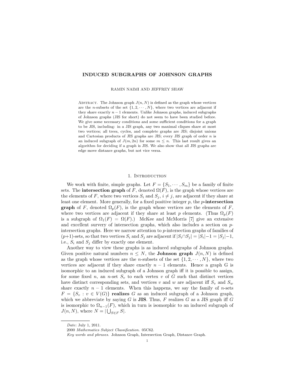 Induced Subgraphs of Johnson Graphs