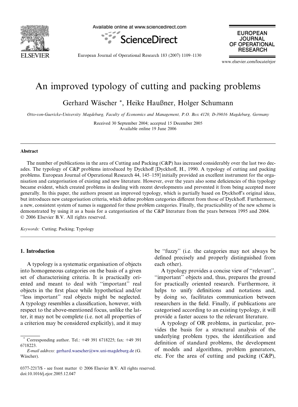 An Improved Typology of Cutting and Packing Problems