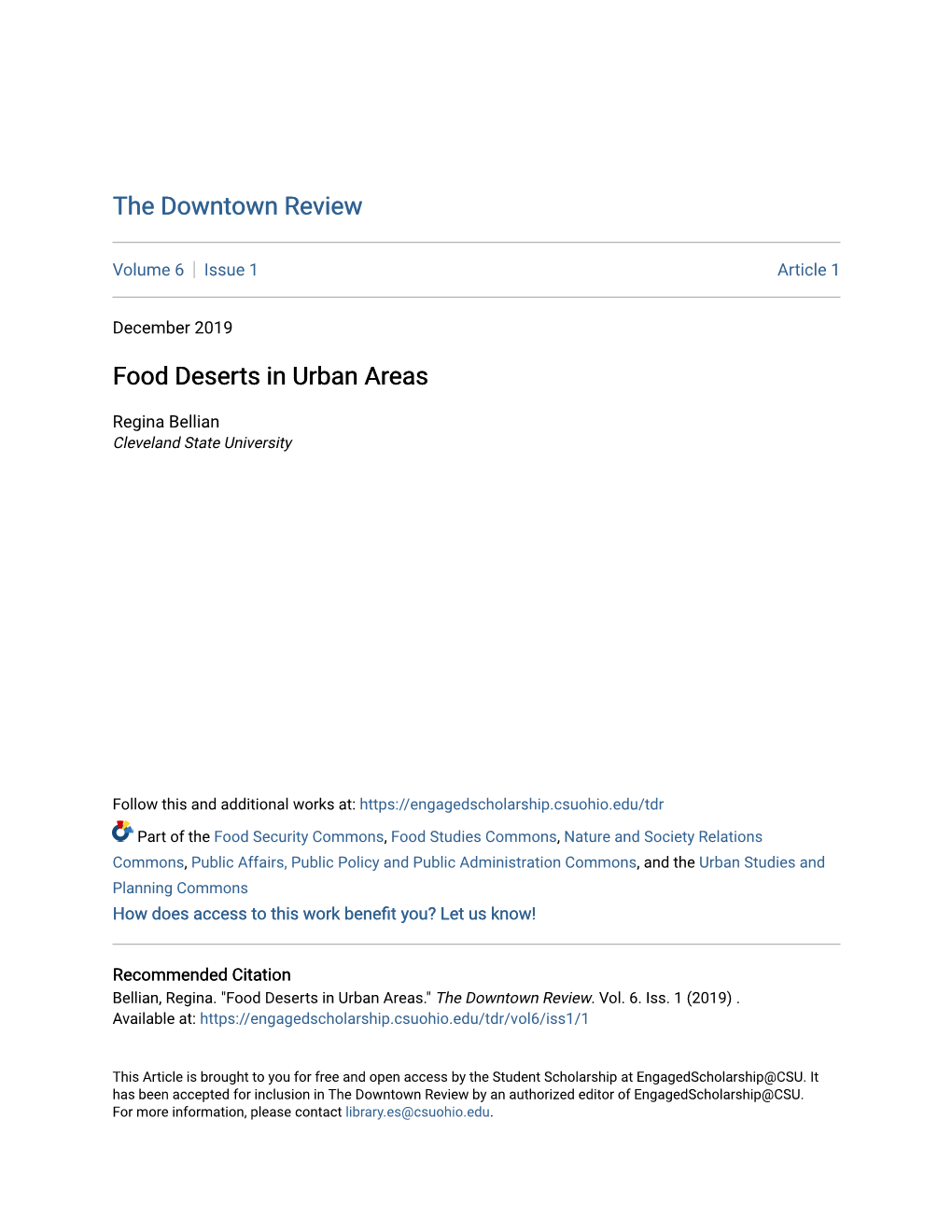 Food Deserts in Urban Areas