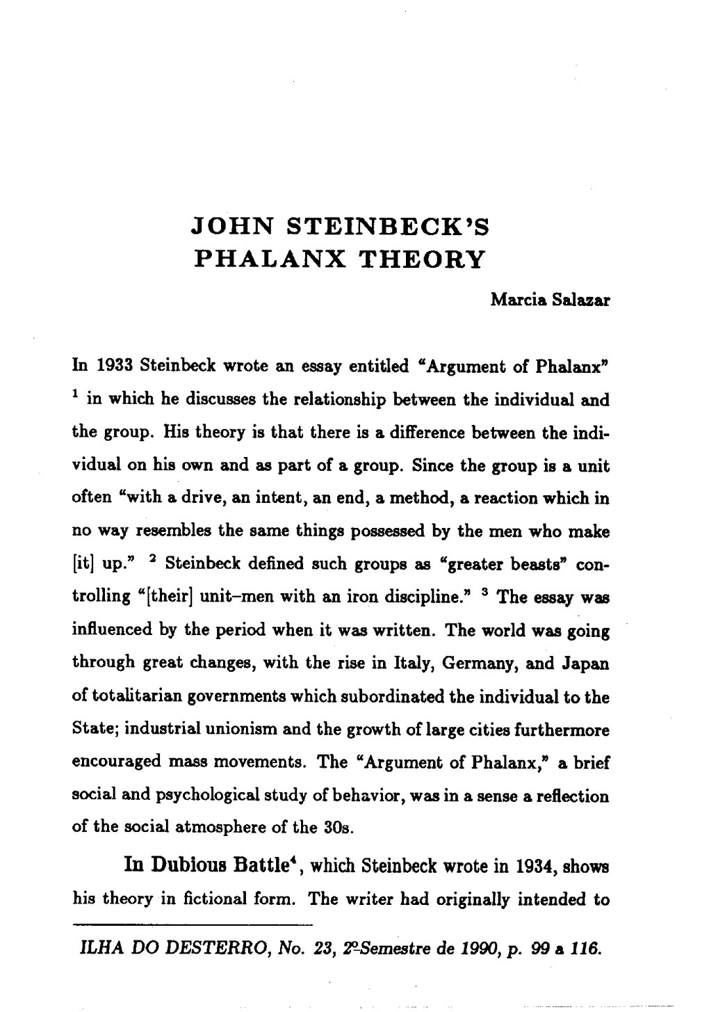 JOHN STEINBECK's PHALANX THEORY Marcia Salazar