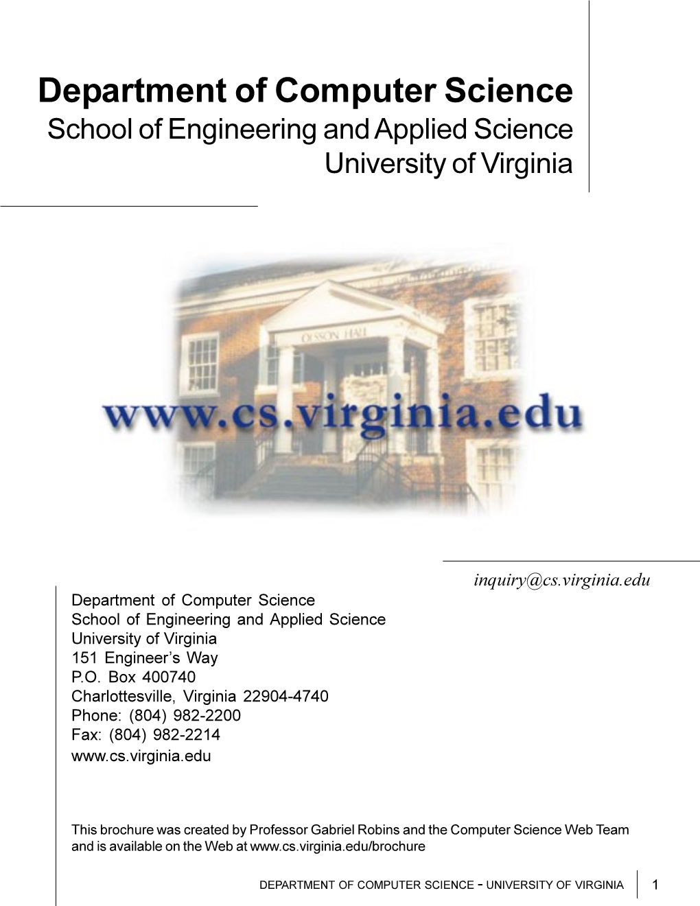 Department of Computer Science School of Engineering and Applied Science University of Virginia