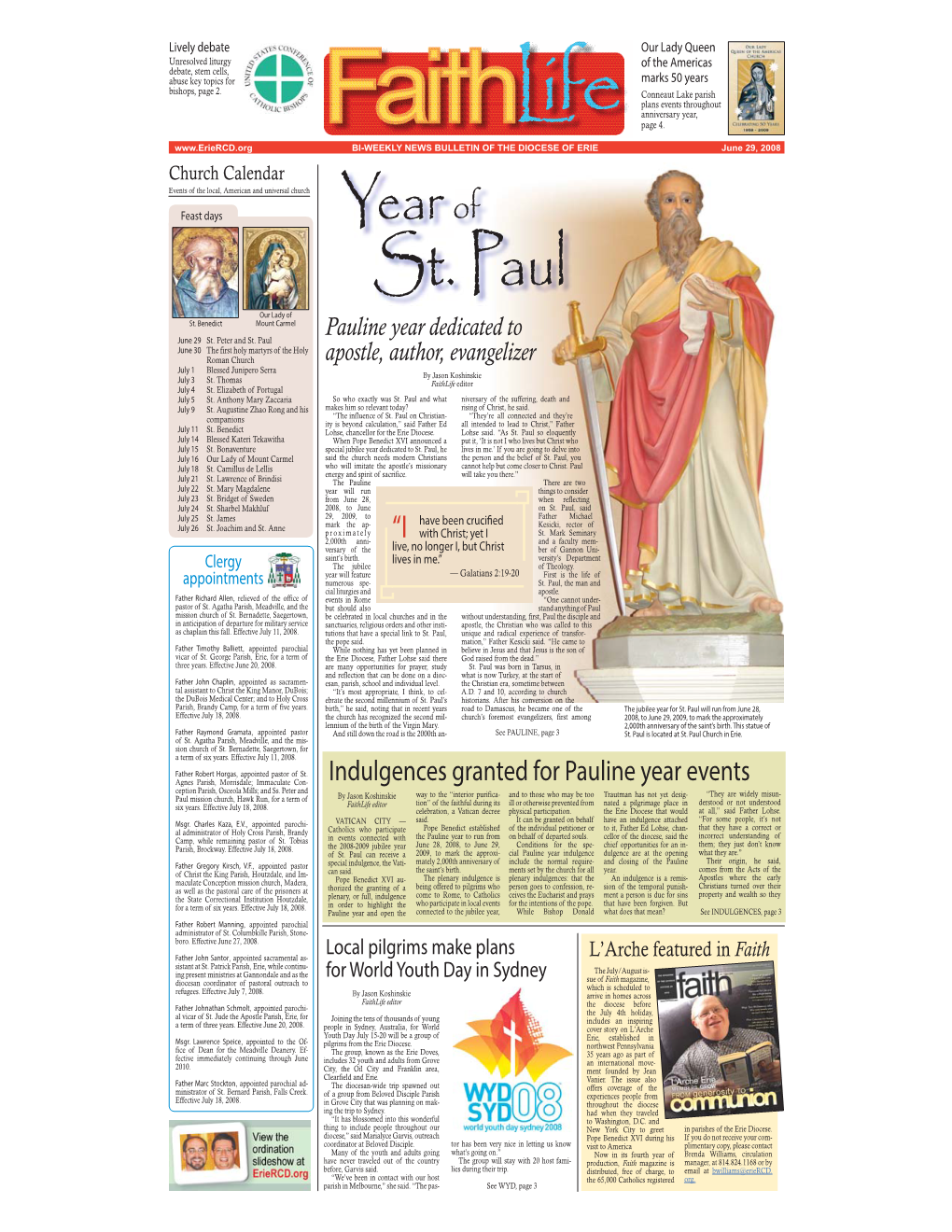Indulgences Granted for Pauline Year Events Ception Parish, Osceola Mills; and Ss